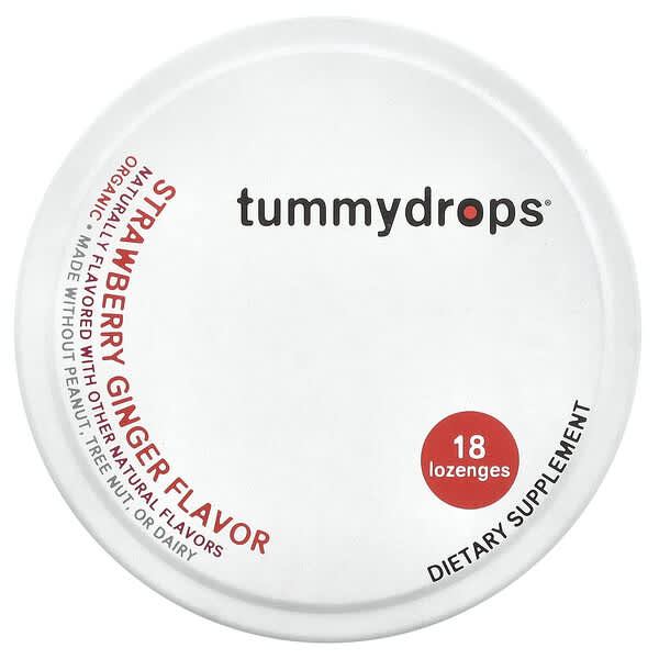 Tummydrops, 유기농 드롭, 딸기 생강, 사탕 정제 18정