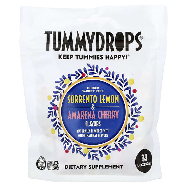 Tummydrops, 생강 버라이어티 팩, 소렌토 레몬 & 아마레나 체리, 사탕 정제 33정