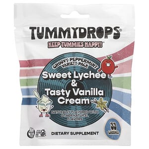 Tummydrops, Groovy Peppermint Variety Pack, süße Litschi und leckere Vanillecreme, 33 Lutschtabletten