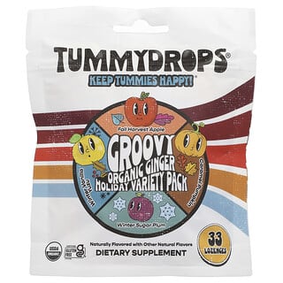Tummydrops, Pacote Variado para as Festas com Gengibre Orgânico e Groovy, 33 Pastilhas