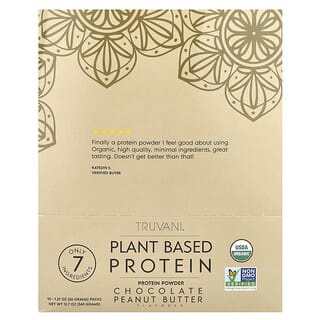 Truvani, Proteína de origen vegetal en polvo, Chocolate y mantequilla de maní, 10 paquetes, 36 g (1,27 oz) cada uno