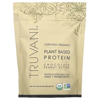 Truvani, Certified Organic Plant Based Protein, bio-zertifiziertes pflanzliches Protein, Schokoladen-Erdnussbutter, 365 g (0,8 lbs.)