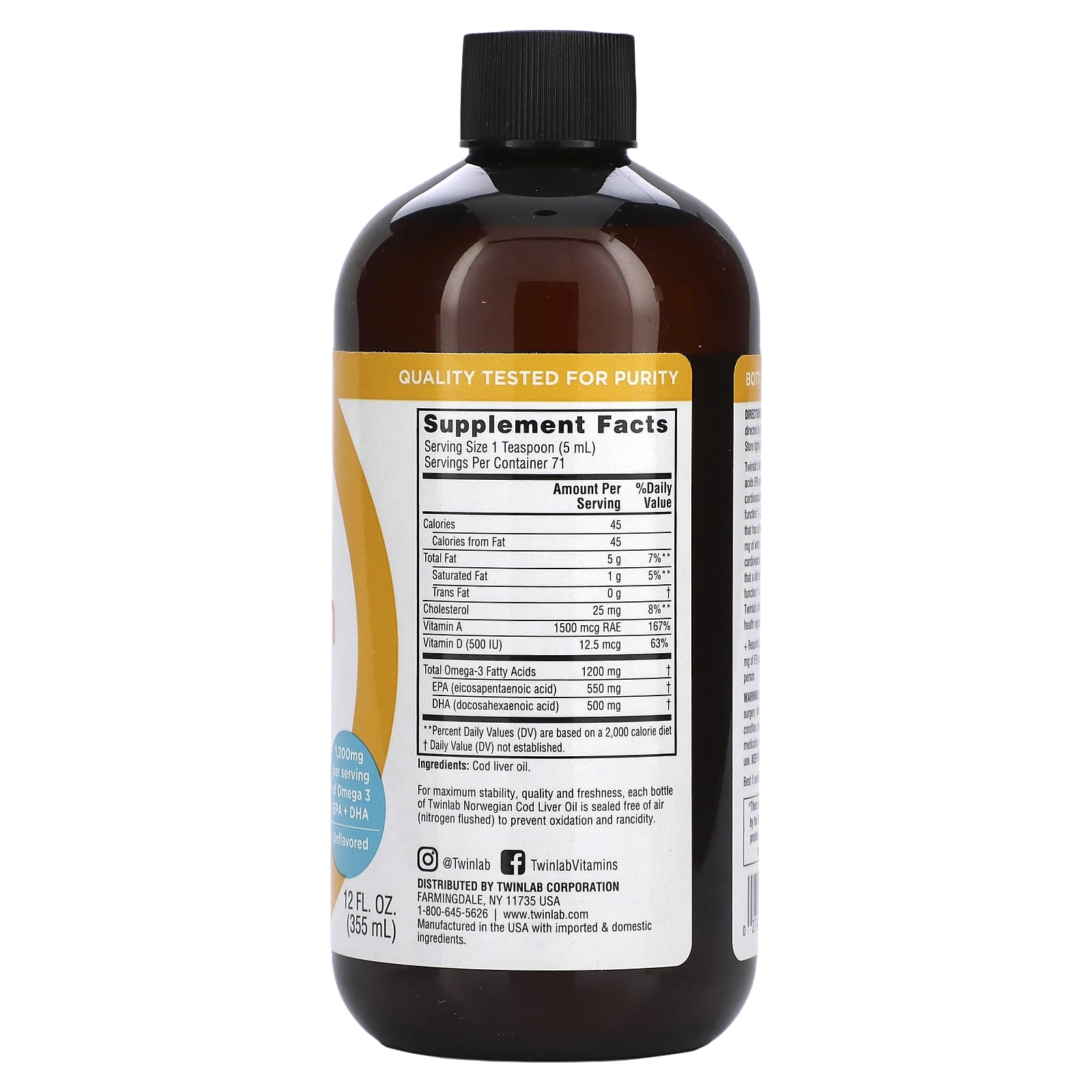 Twinlab Norwegian Cod Liver Oil Unflavored 12 Fl Oz 355 Ml twinlab-norwegian-cod-liver-oil-unflavored-12-fl-oz-355-ml