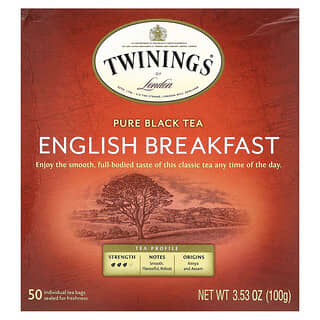 Twinings, Pure Black Tea English Breakfast, 50 Tea Bags, 3.53 oz (100 g)