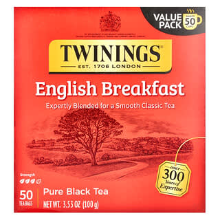 Twinings, Thé noir pur, English Breakfast, 50 sachets de thé, 100 g