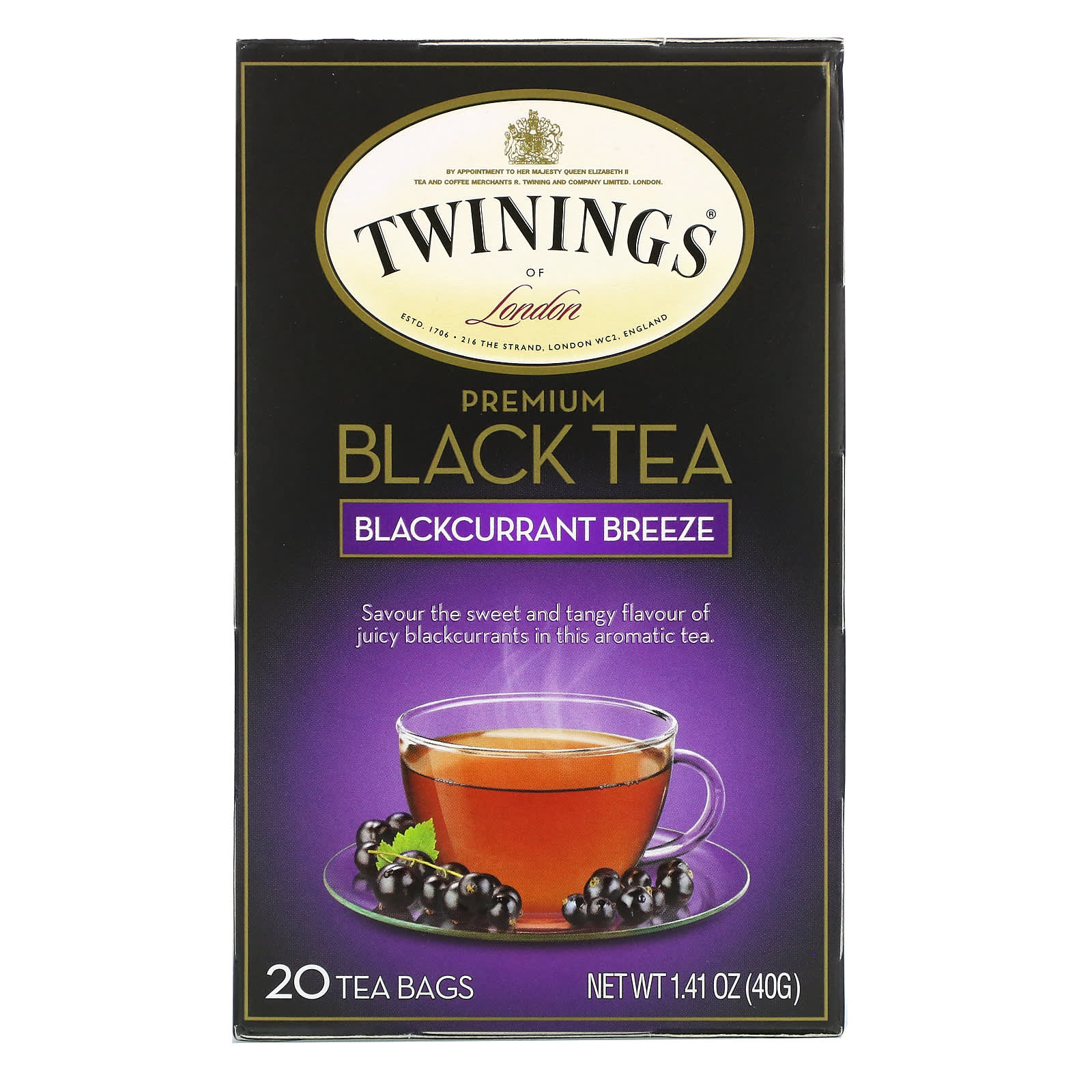 Twinings, Premium Black Tea, Blackcurrant Breeze, 20 Tea Bags, 1.41 oz ...