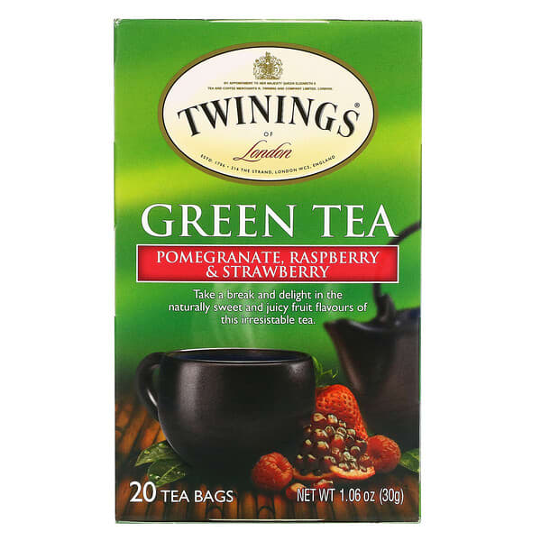 Twinings, 緑茶、ザクロ・ラズベリー・イチゴ、ティーバッグ20袋、30g（1.06オンス）