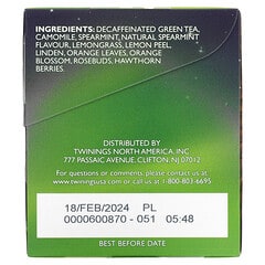 Twinings, 緑茶、Nightly Calm（ナイトリーカーム）、天然カフェインレス、ティーバッグ20袋、40g（1.41オンス）
