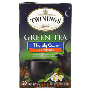 Twinings, الشاي الأخضر، ليلا الهدوء، خالي من الكافيين بطريقة طبيعية، 20 كيس شاي، 1.41 أوقية (40 غرام)