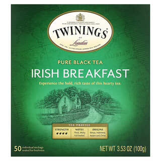 Twinings, Pure Black Tea, Irish Breakfast, 50 Tea Bags, 3.53 oz (100 g)