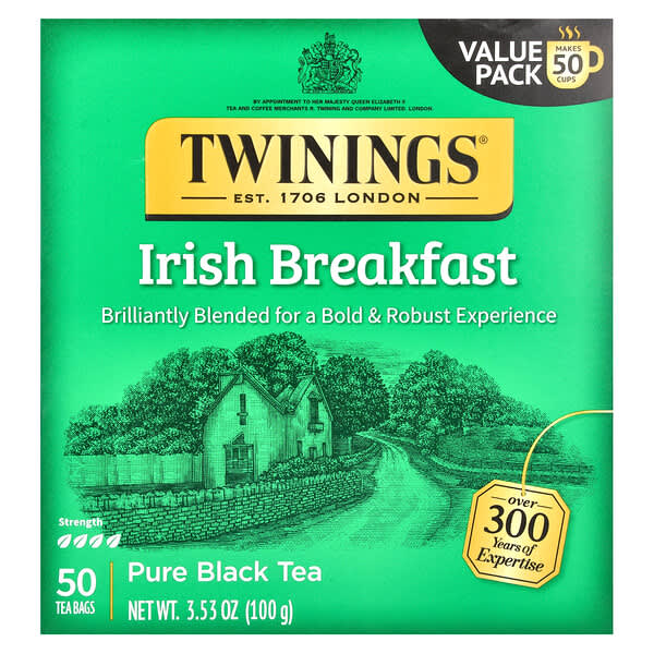 Twinings, 全紅茶，愛爾蘭式早餐，50 茶包，3.53 盎司（100 克）