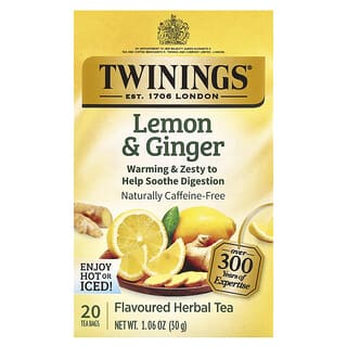 Twinings, Té de hierbas saborizado, Limón y jengibre, Sin cafeína, 20 bolsitas de té, 30 g (1,06 oz)