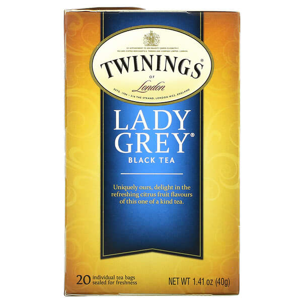 Twinings, Чорний чай Lady Grey, 20 чайних пакетиків, 1,41 унції (40 г)