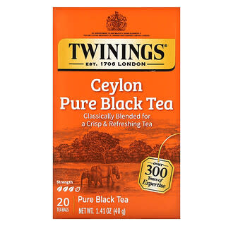 Twinings, чистый черный чай, 20 чайных пакетиков, 40 г (1,41 унции)