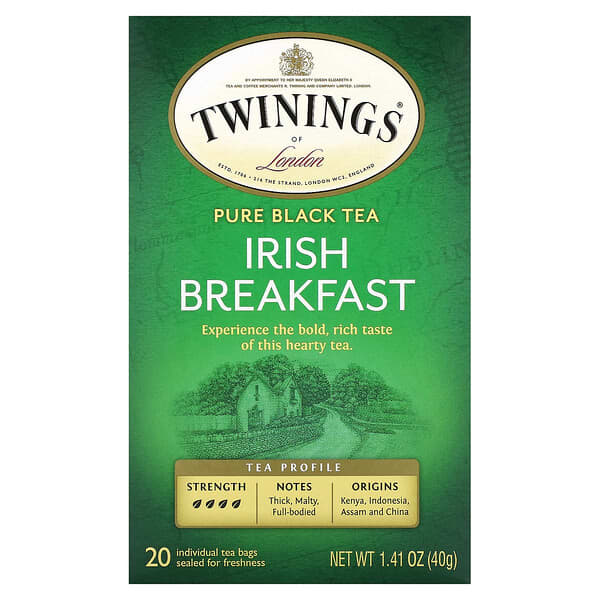 Twinings, Pure Black Tea, Irish Breakfast, 20 Tea Bags, 1.41 oz (40 g)