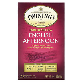 Twinings, Чистый черный чай, английский полдник, 20 чайных пакетиков, 40 г (1,41 унции)
