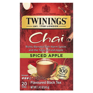 Twinings, Черный чай, чай, яблоко с пряностями, 20 чайных пакетиков, 40 г (1,41 унции)