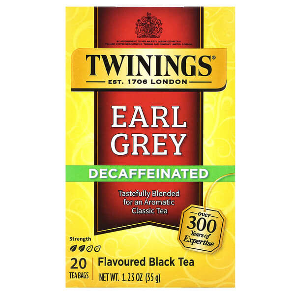 Twinings, Flavored Black Tea, Earl Grey, Decaffeinated, 20 Tea Bags, 1.23 oz (35 g)