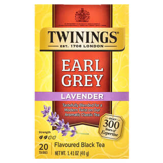 Twinings, Thé noir aromatisé, Earl Grey, Lavande, 20 sachets de thé, 40 g