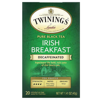 Twinings, 全紅茶，愛爾蘭式早餐，脫因，20 茶包，1.41 盎司（40 克）