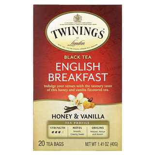 Twinings, English Breakfast Black Tea, Honey & Vanilla, 20 Tea Bags 1.41 oz, (40 g)