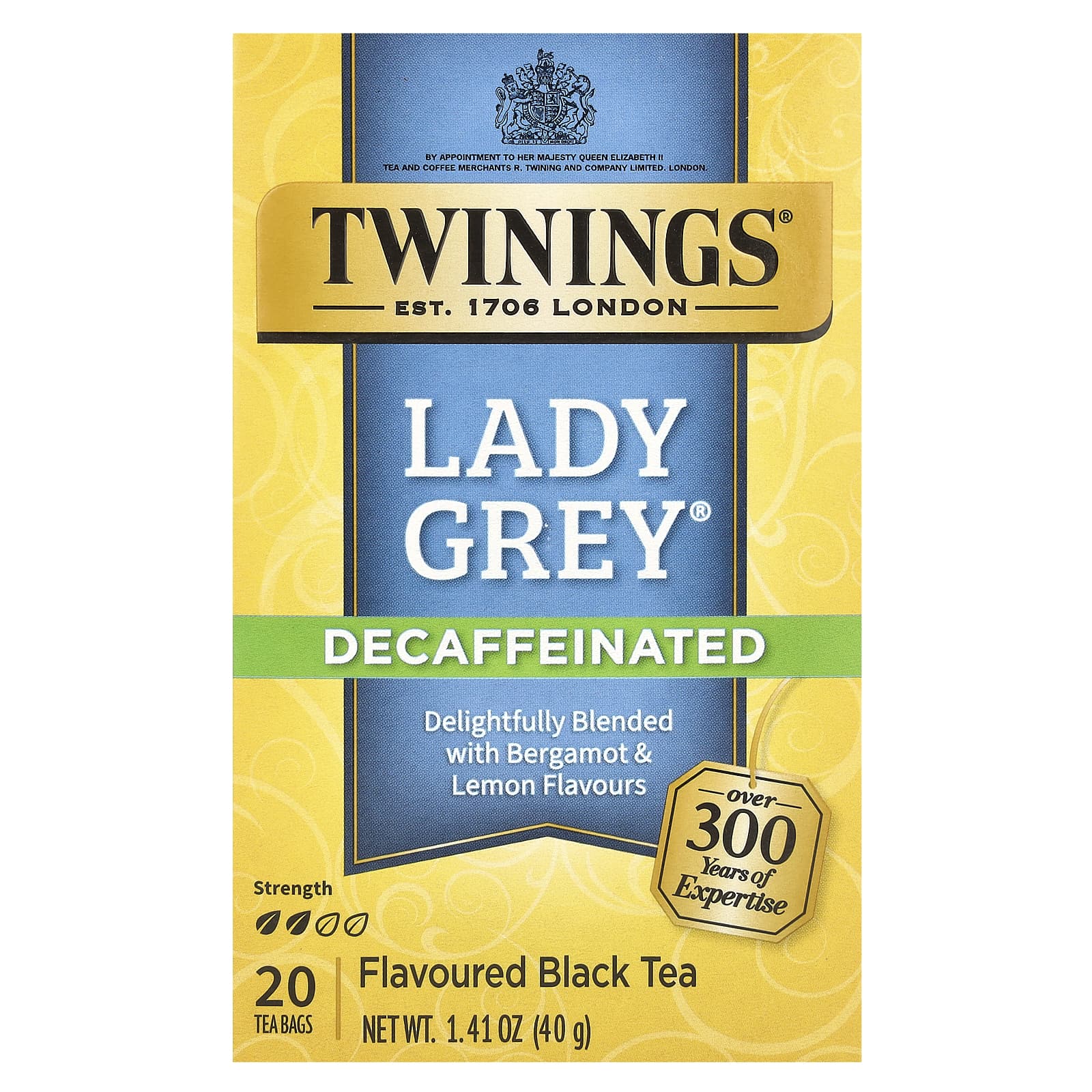 Lady Grey, черный чай, без кофеина, 20 чайных пакетиков, 40 г (1,41 унции)