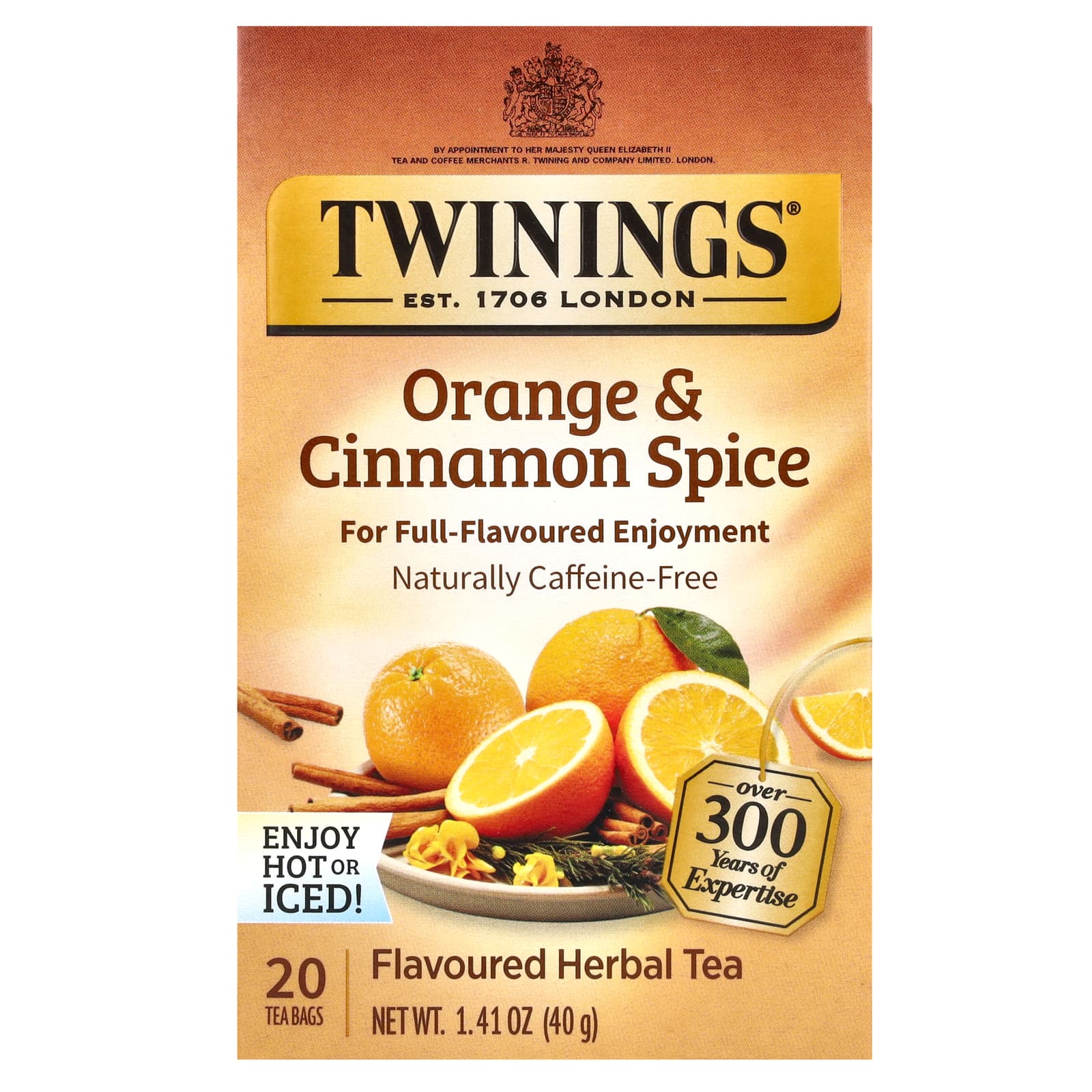 Twinings Herbal Tea Orange And Cinnamon Spice Caffeine Free 20 Tea Bags 1 41 Oz 40 G