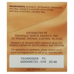 Twinings, Té de hierbas, naranja y canela, naturalmente sin cafeína, 20 bolsitas de té individuales, 1.41 oz (40 g)