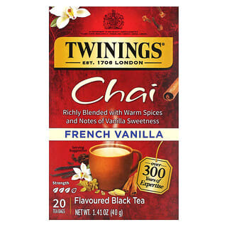 Twinings‏, תה שחור בטעמים, צ'אי, וניל צרפתי, 20 שקיקי תה, 40 גרם (1.41 אונקיות)