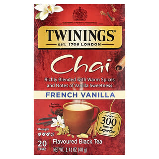 Twinings, Aromalı Siyah Çay, Chai, Fransız Vanilyası, 20 Çay Poşeti, 1,41 oz (40 g)