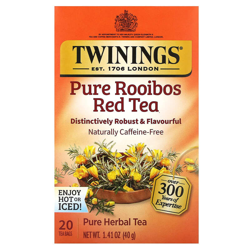 Pure Herbal Tea, Pure Rooibos Red Tea, Caffeine Free, 20 Tea Bags, 1.41 oz  (40 g)