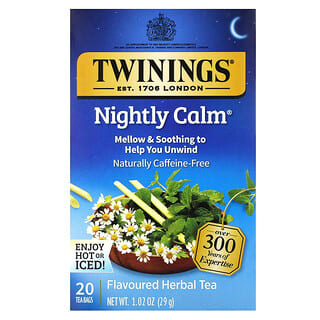 Twinings, Flavored Herbal Tea, Nightly Calm, Tee mit aromatisierten Kräutern, Nächtliche Ruhe, koffeinfrei, 20 Teebeutel, 29 g (1,02 oz.)