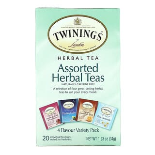 Twinings, 精选草本茶，多种口味，无因，20 袋装，1.23 盎司（34 克）