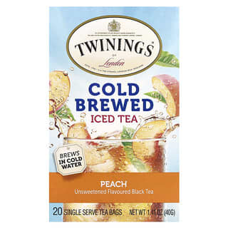 Twinings, Cold Brewed Iced Tea, Black Tea, Unsweetened, Peach, 20 Single Serve Tea Bags, 1.41 oz (40 g)