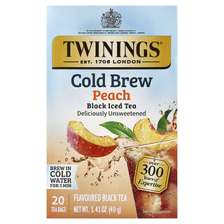 Twinings, Kallbryggt iste, svart te, osötat, persika, 20 tepåsar för en servering, 1.41 oz (40 g)