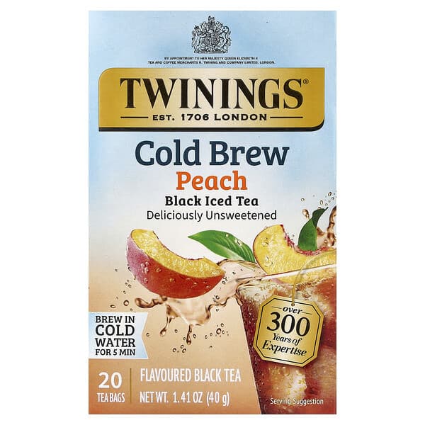 Twinings, 냉차 아이스티, 홍차, 복숭아, 무가당, 티백 20개, 40g(1.41oz)