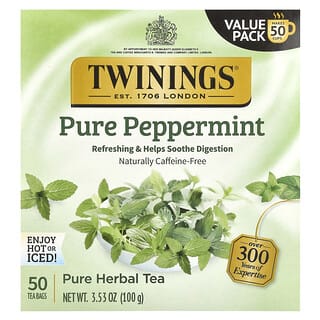 Twinings, Pure Herbal Tea, Pure Peppermint, Caffeine Free, 50 Tea Bags, 3.53 oz (100 g)