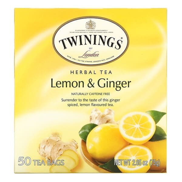 Twinings, ハーブティー、レモン＆ショウガ、カフェインフリー、ティーバッグ50個、75g（2.65オンス）