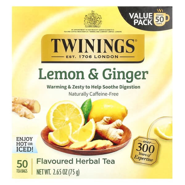 Twinings, 草本茶，檸檬薑，無咖啡萃取，50 茶包，2.65 盎司（75 克）