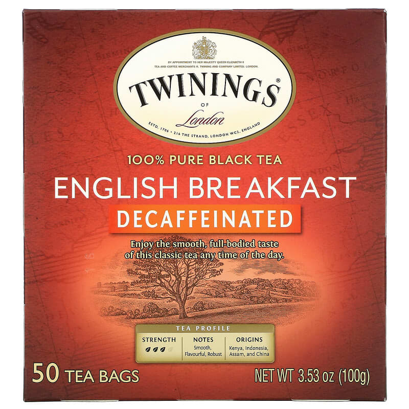 English Breakfast, Black Tea, Decaffeinated, 50 Tea Bags, 3.53 oz (100 g)