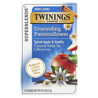 Twinings, Superblends, Unwinding Passionflower Herbal Tea, Spiced Apple & Vanilla, Caffeine Free, 18 Tea Bags, 0.95 oz (27 g)