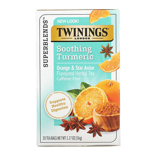Twinings, Успокаивающий травяной чай, куркума, апельсин и анис звездчатый, без кофеина, 18 пакетиков по 1,27 унц. (36 г)