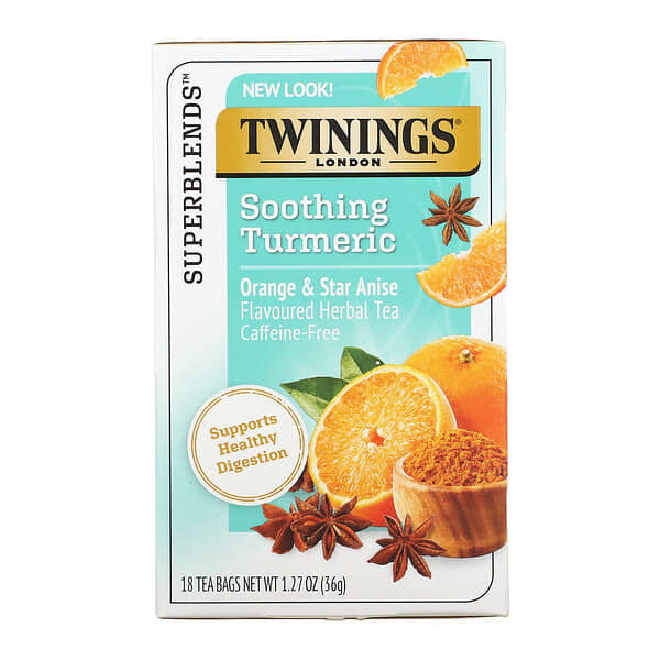 Twinings, 舒緩草本茶，薑黃、橙與八角茴香，不含咖啡萃取，18袋茶包，1.27盎司（36克）