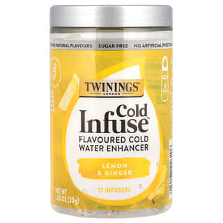 Twinings, Cold Infuse, Potenciador de agua fría con sabor, Limón y jengibre, 12 infusores, 30 g (1,06 oz)
