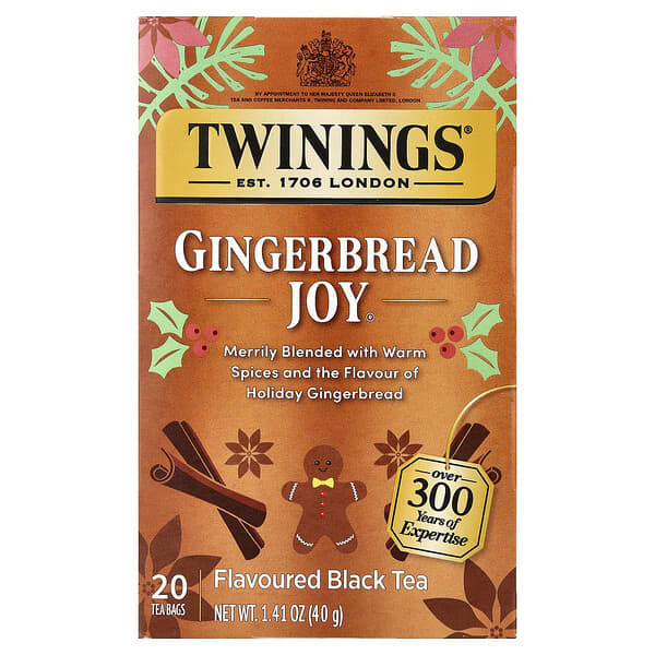 Twinings, Thé noir aromatisé, Gingerbread Joy®, 20 sachets de thé, 40 g