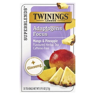 Twinings, Focus Herbal Tea，人参、芒果和菠萝味，无因，18 个茶包，0.95 盎司（27 克）