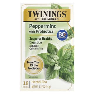 Twinings, Chá de Ervas, Hortelã-Pimenta com Probióticos, Sem Cafeína, 18 Saquinhos de Chá, 36 g (1,27 oz)