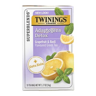 Twinings, 体の中からキレイに、アダプトゲン、グレープフルーツ＆バジル味の緑茶、ティーバッグ18個、36g（1.27オンス）