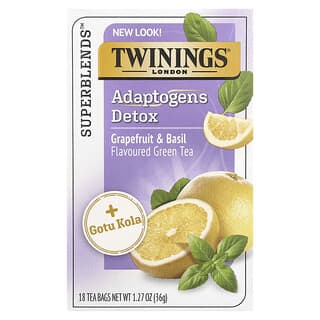 Twinings, 아답토젠 디톡스 녹차, 자몽 & 바질, 티백 18개, 36g(1.27oz)