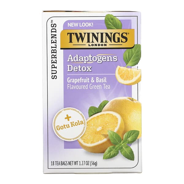 Twinings, 解除毒素，適應原，柚子和羅勒味綠茶，18 茶包，1.27 盎司（36 克）